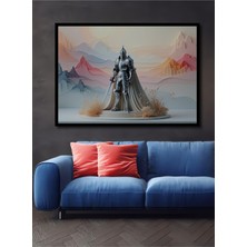 Çerçeve Görünümlü Zırhlı Şövalye Pastel Dağlar Dekoratif Ahşap Dekoratif Ev/işyeri/ofis Kare Tablo