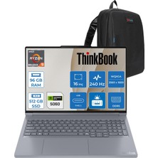 Lenovo Thinkbook 16P G6 Adr Ryzen 9 8940HX 96GB Ddr5 512GB SSD 8GB/RTX5060/115W 16" Wqxga IPS 500NITS 240Hz Windows 11 Pro Taşınabilir Bilgisayar 21U00013TXP21 + Zettaçanta