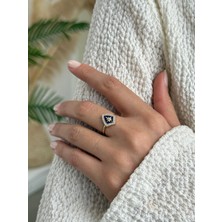 Taşlı Siyah Mineli Kuzey Yıldızı 14 Ayar Altın Yüzük