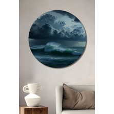 Fırtına Öncesi Deniz Manzarası Yağlı Boya Görünümlü Dekoratif Ahşap Ev/işyeri/ofis Yuvarlak Tablo