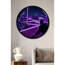 Çerçeve Görünümlü Neon Zırhlı Şövalyeler Yağlı Boya Görünümlü Ofis Dekoratif Ahşap Yuvarlak Tablo