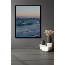 Çerçeve Görünümlü Sakin Denizdeki Gemiler Yağlı Boya Görünümlü Dekoratif Ahşap Ofis Kare Tablo