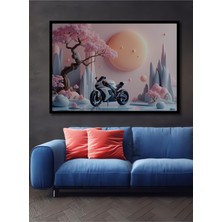 Çerçeve Görünümlü Sakura Ağaçları Arasında Rüya Gibi Motor Yağlı Boya Görünümlü Ahşap Ofis Tablo