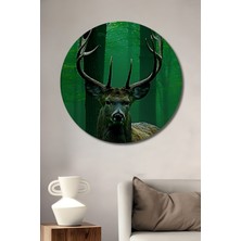 Ormanların Heybetli Geyiği Yağlı Boya Görünümlü Dekoratif Ahşap Ev/işyeri/ofis Yuvarlak Tablo