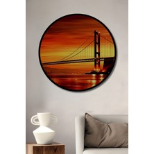 Çerçeve Görünümlü Altın Köprü San Francisco Yağlı Boya Görünümlü Ahşap Ofis Yuvarlak Tablo