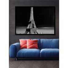 Çerçeve Görünümlü Siyah Beyaz Yağlı Boya Görünümlü Eyfel Kulesi Sanat Ofis Ahşap Kare Tablosu