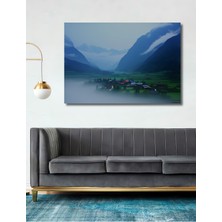 Sisli Dağ Köyü Yağlı Boya Görünümlü Dekoratif Ahşap Ev/işyeri/ofis Kare Tablo