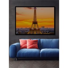 Çerçeve Görünümlü Göz Kamaştıran Eyfel Kulesi Yağlı Boya Görünümlü Dekoratif Ahşap Ofis Kare Tablo