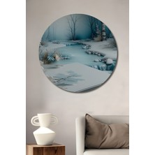 Bembeyaz Kış Düşleri Yağlı Boya Görünümlü Dekoratif Ahşap Ev/işyeri/ofis Yuvarlak Tablo