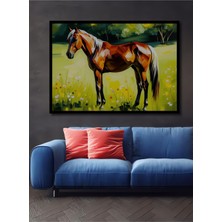 Çerçeve Görünümlü Yağlı Boya Görünümlü At Çiçek Bahçesi Ev/işyeri/ofis Dekoratif Ahşap Kare Tablo