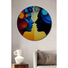 Kelebek Rüyası Yağlı Boya Görünümlü Dekoratif Ahşap Ev/işyeri/ofis Yuvarlak Tablo