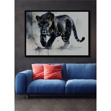 Çerçeve Görünümlü Siyah Panter Sulu Boya Görünümlü Dekoratif Ahşap Dekoratif Işyeri/ofis Kare Tablo