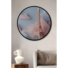 Çerçeve Görünümlü Pembe Rüyalar Içinde Eyfel Kulesi Dekoratif Ahşap Ev/işyeri/ofis Yuvarlak Tablo