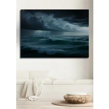 Fırtınalı Denizde Yağlı Boya Görünümlü Dalgalar Ev/işyeri/ofis Dekoratif Ahşap Kare Tablosu