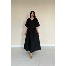 Ezel Glory Siyah Pileli Uzun Elbise