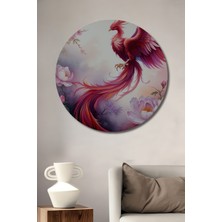 Pembe Phoenix Kuşu ve Çiçekler Yağlı Boya Görünümlü Dekoratif Ahşap Ev/işyeri/ofis Yuvarlak Tablo