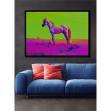 Çerçeve Görünümlü Neon Renkli At Rüyası Yağlı Boya Görünümlü Dekoratif Ahşap Işyeri/ofis Kare Tablo