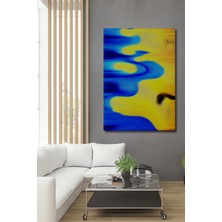 Soyut Mavi Sarı Dalgalanma Yağlı Boya Görünümlü Dekoratif Ahşap Ev/işyeri/ofis Kare Tablo