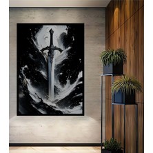 Çerçeve Görünümlü Epik Kılıç Yağlı Boya Görünümlü Dekoratif Ahşap Ev/işyeri/ofis Kare Tablo