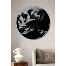 Siyah Beyaz Grunge Kafatası Yağlı Boya Görünümlü Dekoratif Ahşap Ev/işyeri/ofis Yuvarlak Tablo