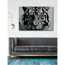 Beyaz Bengal Kaplanı Yağlı Boya Görünümlü Dekoratif Ahşap Ev/işyeri/ofis Kare Tablo