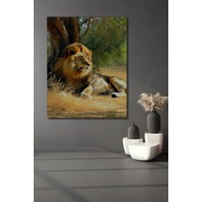 Ormanın Kralı Aslan Yağlı Boya Görünümlü Dekoratif Ahşap Ev/işyeri/ofis Kare Tablo
