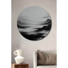 Siyah Beyaz Dağlar Yağlı Boya Görünümlü Dekoratif Ahşap Ev/işyeri/ofis Yuvarlak Tablo