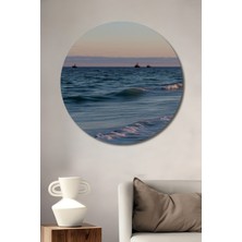 Sakin Denizdeki Gemiler Yağlı Boya Görünümlü Dekoratif Ahşap Ev/işyeri/ofis Yuvarlak Tablo