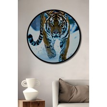 Çerçeve Görünümlü Kar Kaplanı Yağlı Boya Görünümlü Dekoratif Ahşap Ev/işyeri/ofis Yuvarlak Tablo