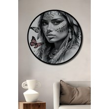 Çerçeve Görünümlü Kabile Güzeli Kara Kalem Görünümlü Dekoratif Ahşap Ev/işyeri/ofis Yuvarlak Tablo