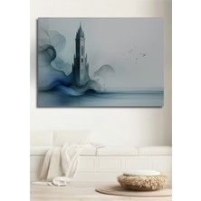 Sulu Boya Görünümlü Masalsı Şato Dekoratif Ahşap Ev/işyeri/ofis Kare Tablo