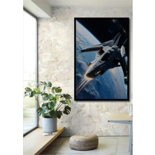 Çerçeve Görünümlü Uzay Gemisi Dünya Manzaralı Modern Sanat Işyeri/ofis Dekoratif Ahşap Kare Tablo