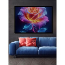 Çerçeve Görünümlü Neon Işıltılı Gül Yağlı Boya Görünümlü Dekoratif Ahşap Ev/işyeri/ofis Kare Tablo