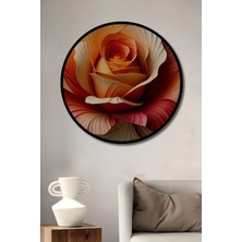 Çerçeve Görünümlü Krem ve Kırmızı Tonlarda Yağlı Boya Görünümlü Gül Ahşap Ofis Yuvarlak Tablo