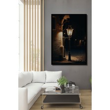 Çerçeve Görünümlü Gece Işığı Şehir Lambası Yağlı Boya Görünümlü Ofis Dekoratif Ahşap Kare Tablo