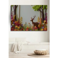 Orman Esintili Geyik ve Çiçekler Dekoratif Ahşap Ev/işyeri/ofis Kare Tablo