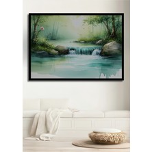 Çerçeve Görünümlü Sakin Nehir Sulu Boya Görünümlü Dekoratif Ahşap Ev/işyeri/ofis Kare Tablo