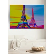 Renkli Paris Eyfel Kulesi Rüyası Yağlı Boya Görünümlü Dekoratif Ahşap Ev/işyeri/ofis Kare Tablo