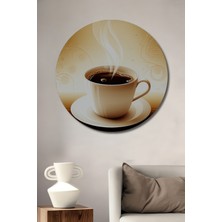 Buharlı Kahve ve Turuncu Yağlı Boya Görünümlü Dekoratif Ahşap Ev/işyeri/ofis Yuvarlak Tablo