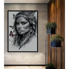 Çerçeve Görünümlü Kabile Güzeli Kara Kalem Görünümlü Dekoratif Ahşap Ev/işyeri/ofis Kare Tablo