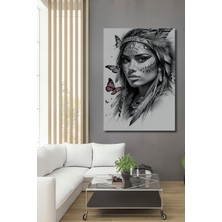 Kabile Güzeli Kara Kalem Görünümlü Dekoratif Ahşap Ev/işyeri/ofis Kare Tablo