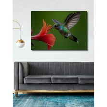 Sulu Boya Görünümlü Kolibri Kuşu ve Çiçek Aşkı Dekoratif Ahşap Ev/işyeri/ofis Kare Tablo