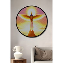 Çerçeve Görünümlü Ra Gunes Tanrısı Yağlı Boya Görünümlü Dekoratif Ahşap Işyeri/ofis Yuvarlak Tablo