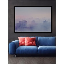 Çerçeve Görünümlü Sisli Şehir Sulu Boya Görünümlü Dekoratif Ahşap Ev/işyeri/ofis Kare Tablo