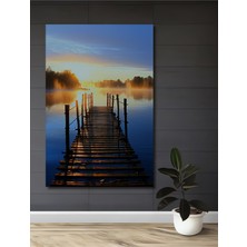 Güneşin Doğuşu Iskele Manzarası Yağlı Boya Görünümlü Dekoratif Ahşap Ev/işyeri/ofis Kare Tablo
