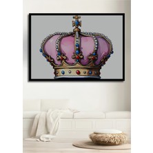 Çerçeve Görünümlü Pembe Kraliyet Tacı Sulu Boya Görünümlü Dekoratif Ahşap Ev/işyeri/ofis Kare Tablo