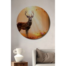 Geyik ve Sonbahar Rüyası Yağlı Boya Görünümlü Dekoratif Ahşap Ev/işyeri/ofis Yuvarlak Tablo