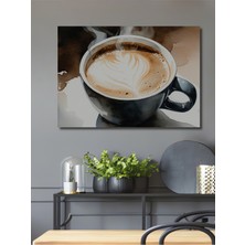 Sıcak Kahve Keyfi Sulu Boya Görünümlü Dekoratif Ahşap Ev/işyeri/ofis Kare Tablo
