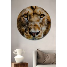 Yağlı Boya Görünümlü Aslan Portre Sanatı Ev/işyeri/ofis/salon Ahşap Dekoratif Yuvarlak Tablo