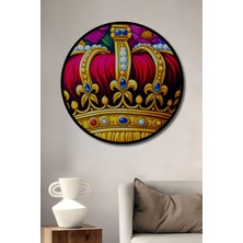 Çerçeve Görünümlü Çiçekler Içinde Altın Taç Yağlı Boya Görünümlü Ahşap Ofis Yuvarlak Tablo